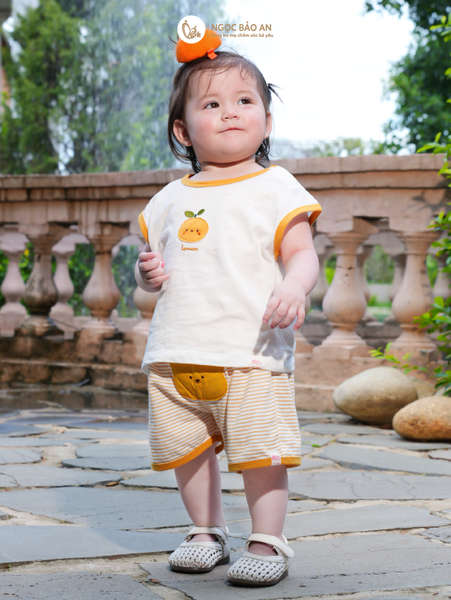 [M&B] BST GHS Bộ ngắn tay cộc quần sọc gấu lemon 6 tháng - 3 tuổi