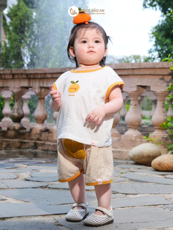[M&B] BST GHS Bộ ngắn tay cộc quần sọc gấu lemon 6 tháng - 3 tuổi