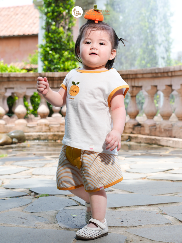 [M&B] BST GHS Bộ ngắn tay cộc quần sọc gấu lemon 6 tháng - 3 tuổi