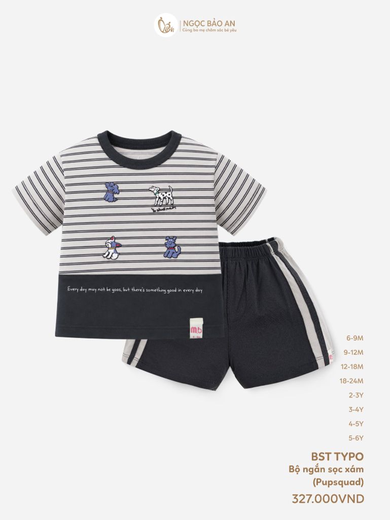 [M&B] BST TYPO: Bộ ngắn Pupsquad sọc xám M09-S4