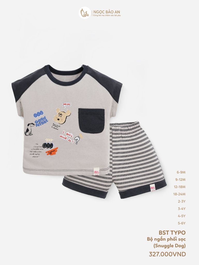 [M&B] BST TYPO: Bộ ngắn Snuggle Dog phối sọc M09-S3