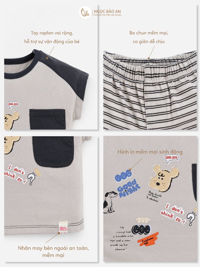 [M&B] BST TYPO: Bộ ngắn Snuggle Dog phối sọc M09-S3