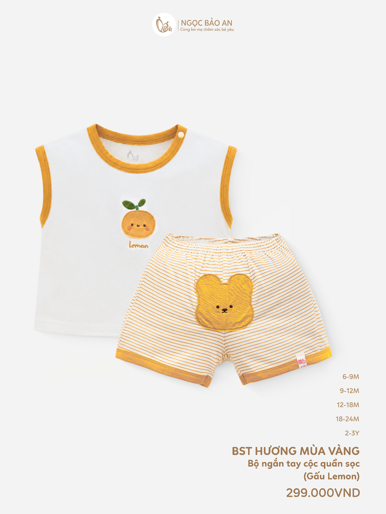 [M&B] BST GHS Bộ ngắn tay cộc quần sọc gấu lemon 6 tháng - 3 tuổi