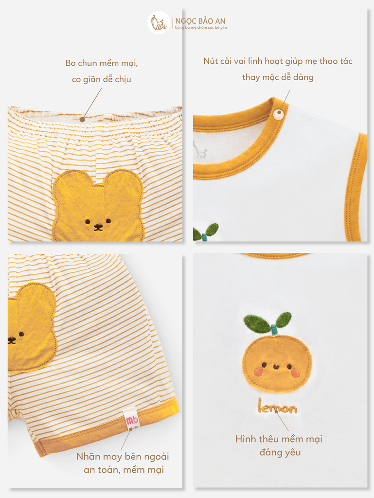 [M&B] BST GHS Bộ ngắn tay cộc quần sọc gấu lemon 6 tháng - 3 tuổi