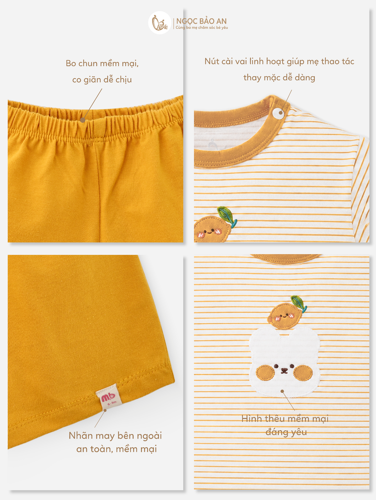 [M&B] BST GHS: Bộ lửng tay ngắn sọc lemon bear 6 tháng - 6 tuổi