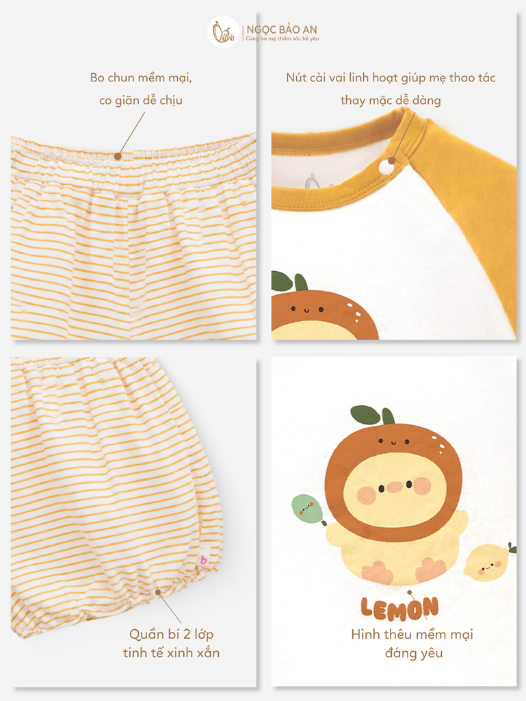 [M&B] BST GHS: Bộ ngắn quần bí chuppy lemon 6 tháng - 6 tuổi