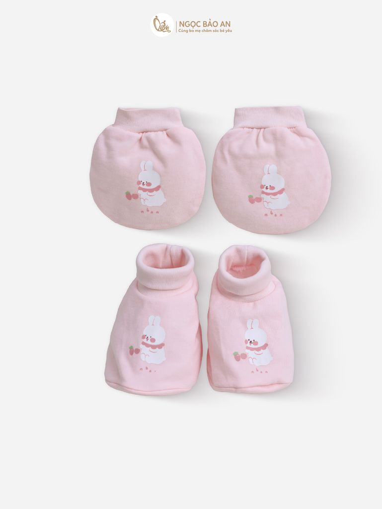 [M&B] Bộ bao tay chân bo cotton sơ sinh họa tiết Thỏ Carrot Hồng