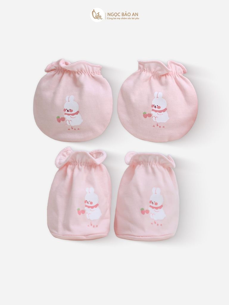 [M&B] Bộ bao tay chân cotton M&B sơ sinh họa tiết Thỏ Đào cho bé (Combo sơ sinh cotton 2025)