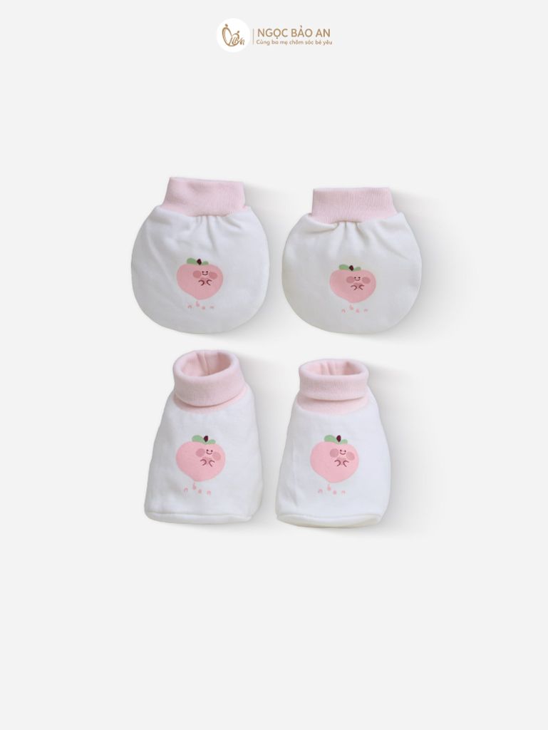 [M&B] Bộ bao tay chân bo cotton sơ sinh họa tiết hồng đào