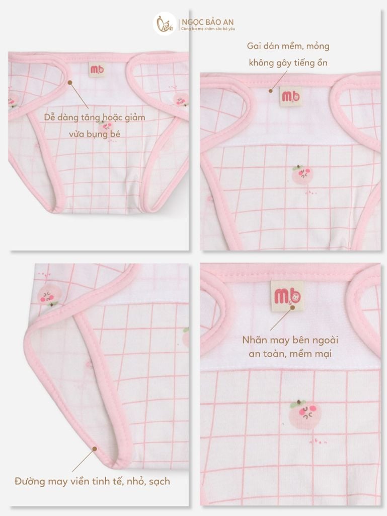 [M&B] Tã dán sơ sinh cotton caro đào