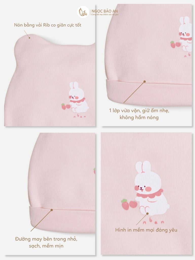 [M&B] Set nón bao tay chân thun cotton sơ sinh thỏ carrot hồng