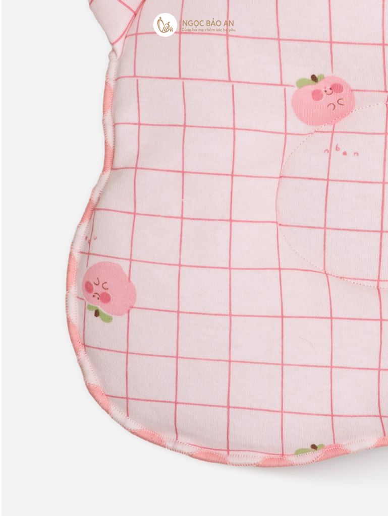 [M&B] Gối nằm cotton hình mặt gấu họa tiết caro hồng đào 24x27cm