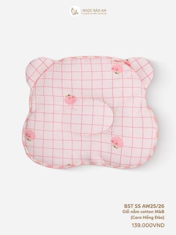 [M&B] Gối nằm cotton hình mặt gấu họa tiết caro hồng đào 24x27cm