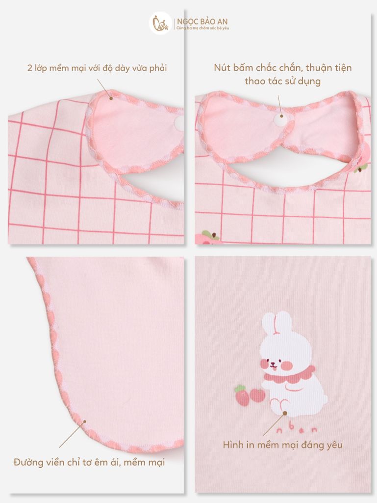 [M&B] Set 2 yếm nút cotton hồng đào
