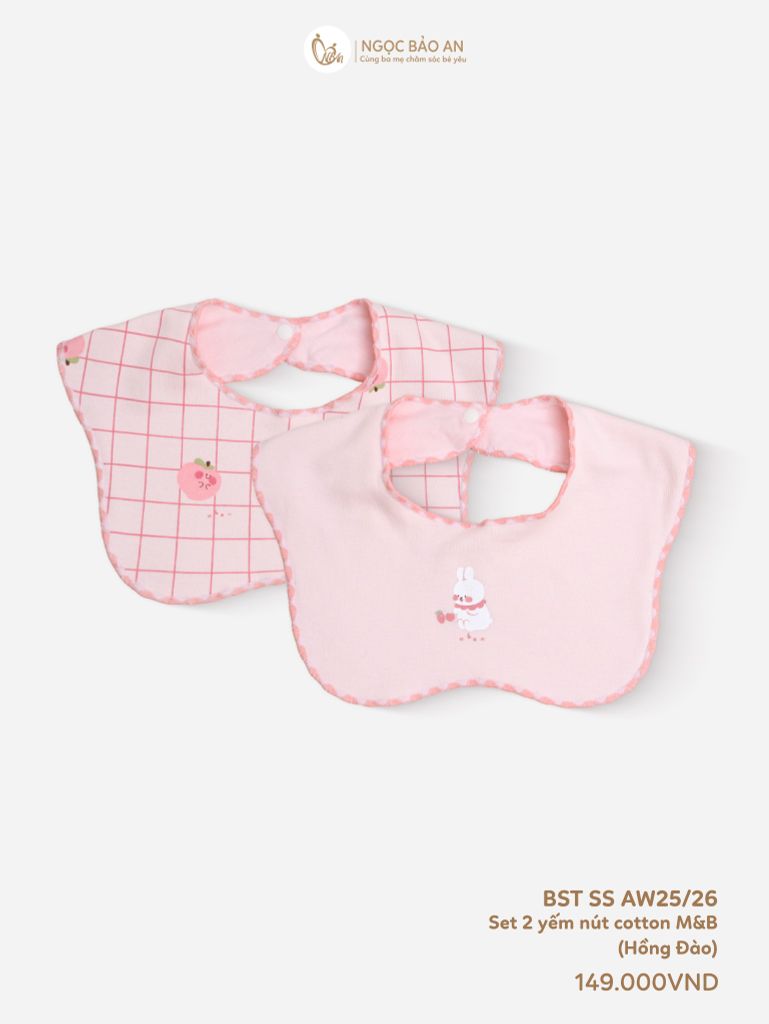 [M&B] Set 2 yếm nút cotton hồng đào