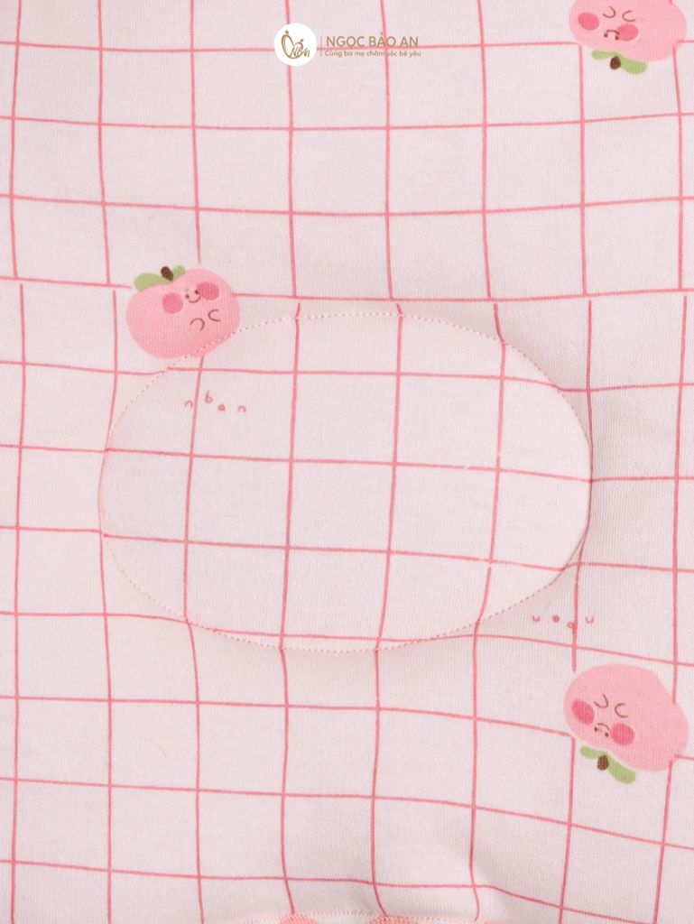 [M&B] Gối nằm cotton hình mặt gấu họa tiết caro hồng đào 24x27cm