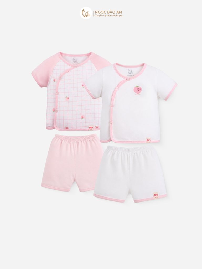 [M&B] Combo Sơ Sinh cotton tone Hồng in hình họa tiết đầy đủ phụ kiện(CBSScotton2025)