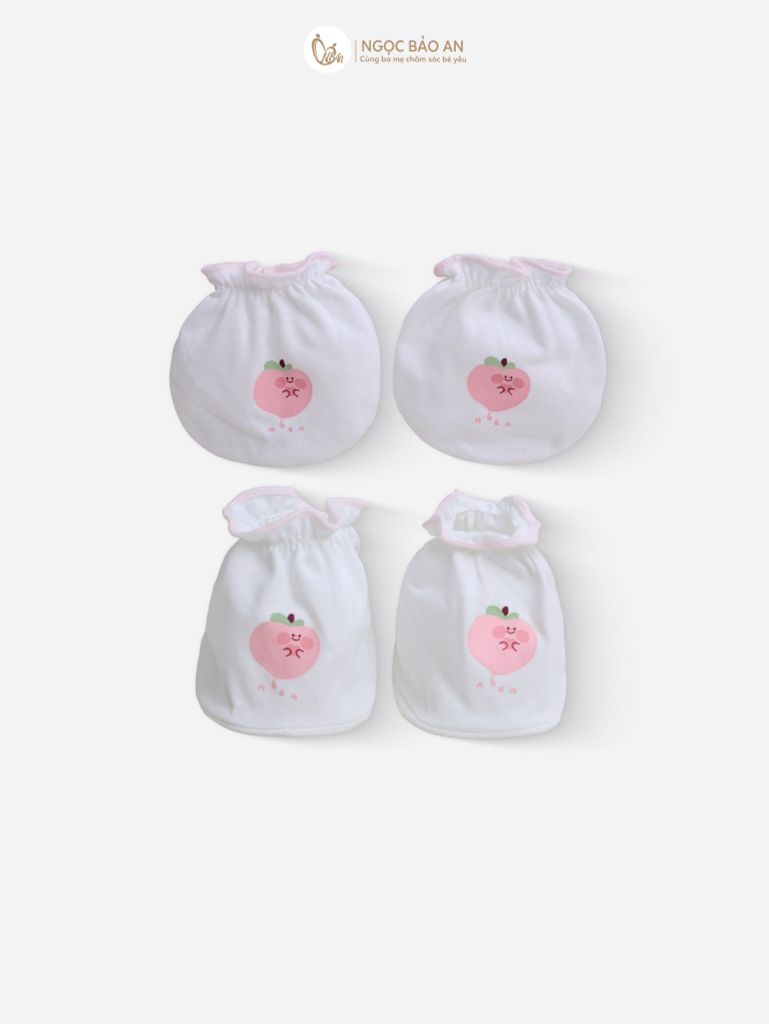 [M&B] Set nón bao tay chân thun cotton sơ sinh hồng đào
