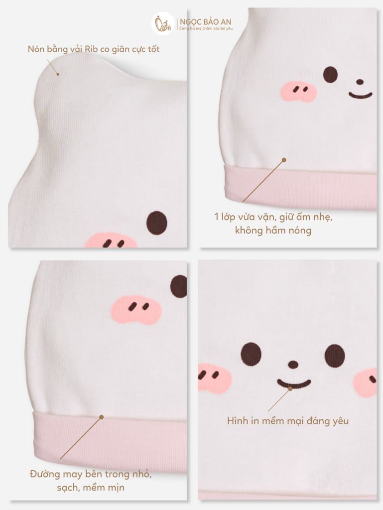 [M&B] Set nón bao tay chân thun cotton sơ sinh hồng đào