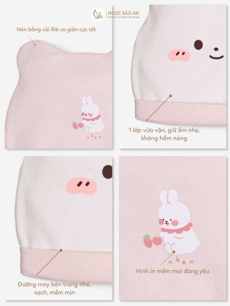 [M&B] Set 2 nón bo cotton hồng thỏ đào