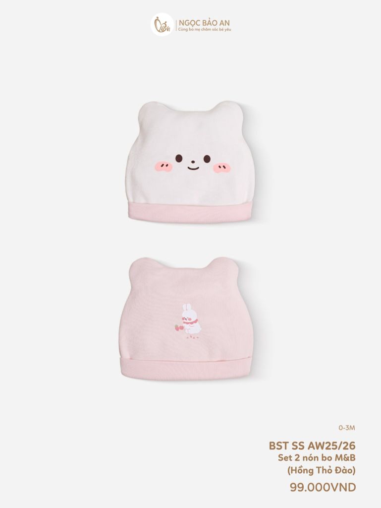 [M&B] Set 2 nón bo cotton hồng thỏ đào