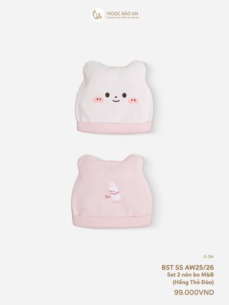 [M&B] Set 2 nón bo cotton hồng thỏ đào