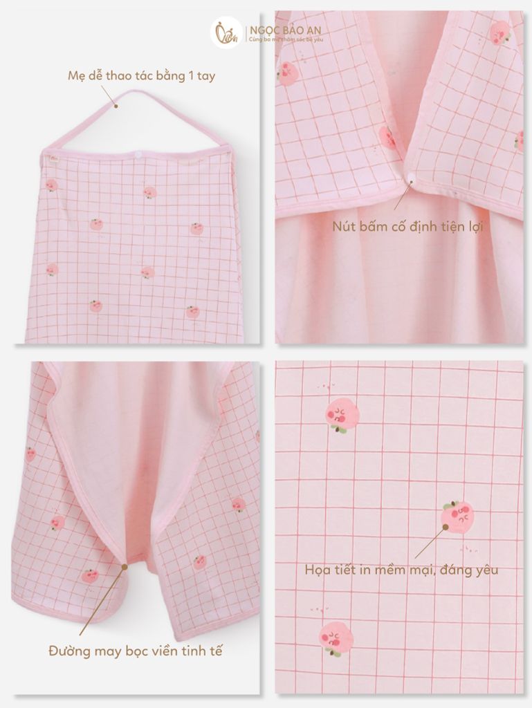 [M&B] Khăn choàng đa năng cotton họa tiết caro hồng đào 85x100cm