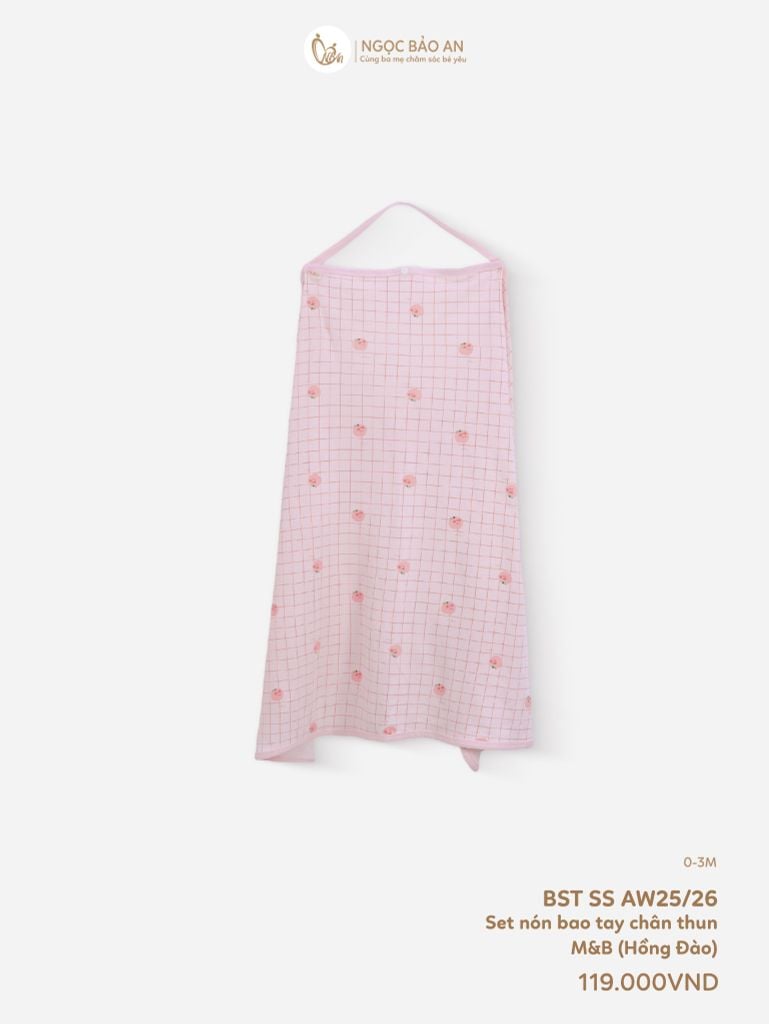 [M&B] Khăn choàng đa năng cotton họa tiết caro hồng đào 85x100cm