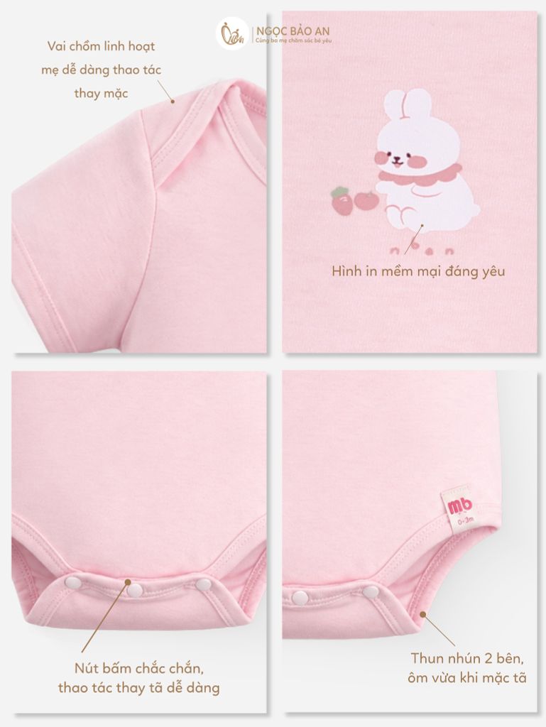 [M&B] Bodychip tay ngắn cotton thỏ carot hồng