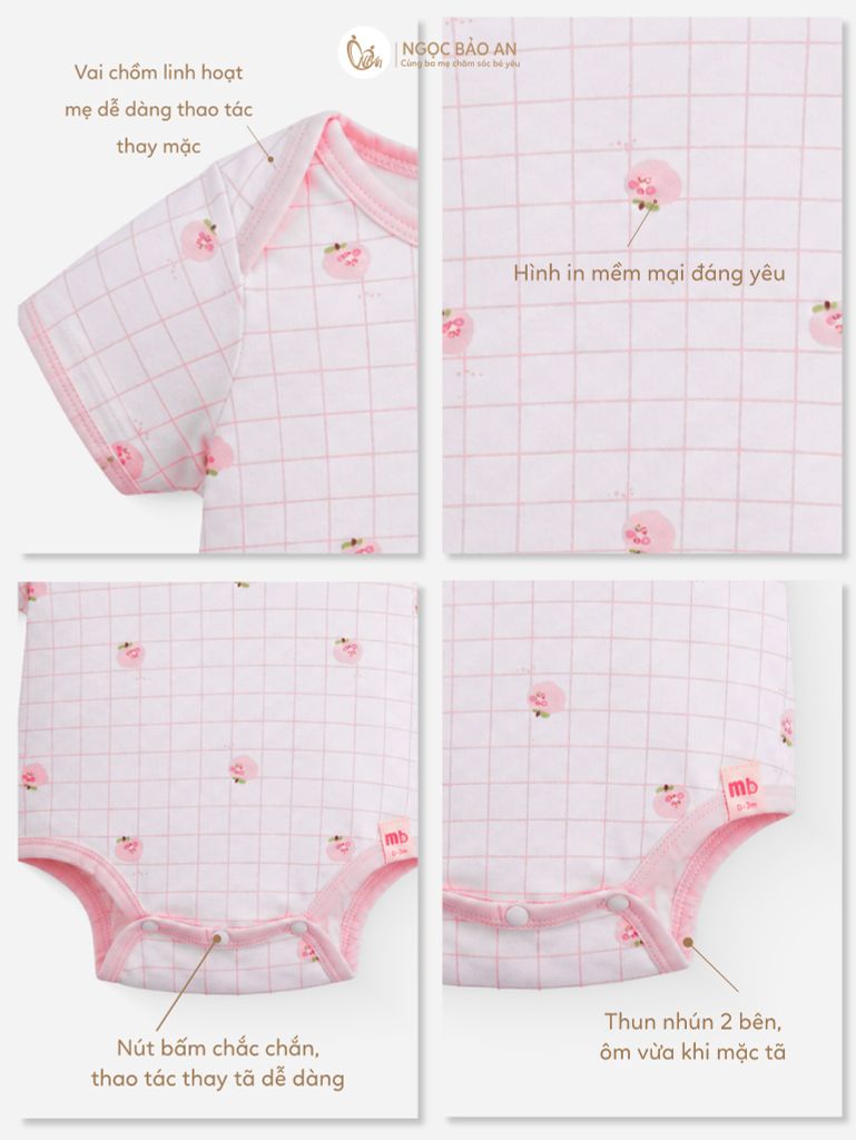 [M&B] Bodychip tay ngắn cotton caro hồng