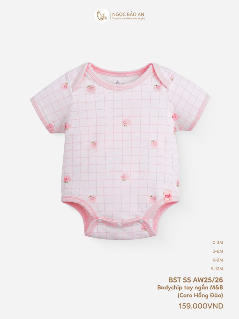 [M&B] Bodychip tay ngắn cotton caro hồng