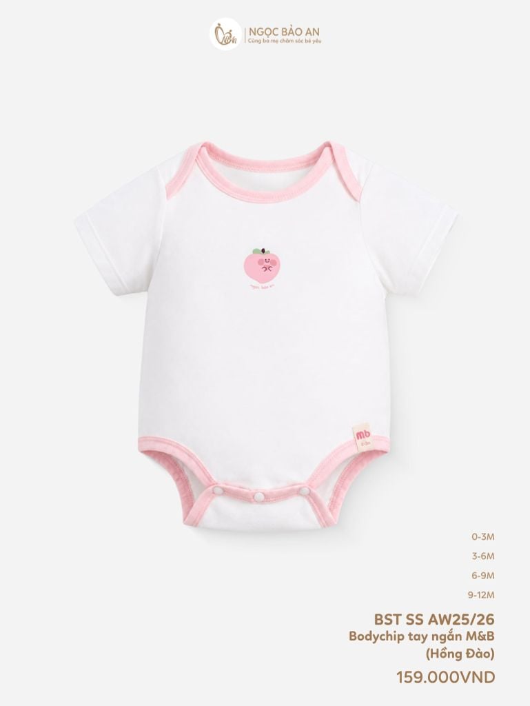 [M&B] Bodychip tay ngắn cotton hồng đào