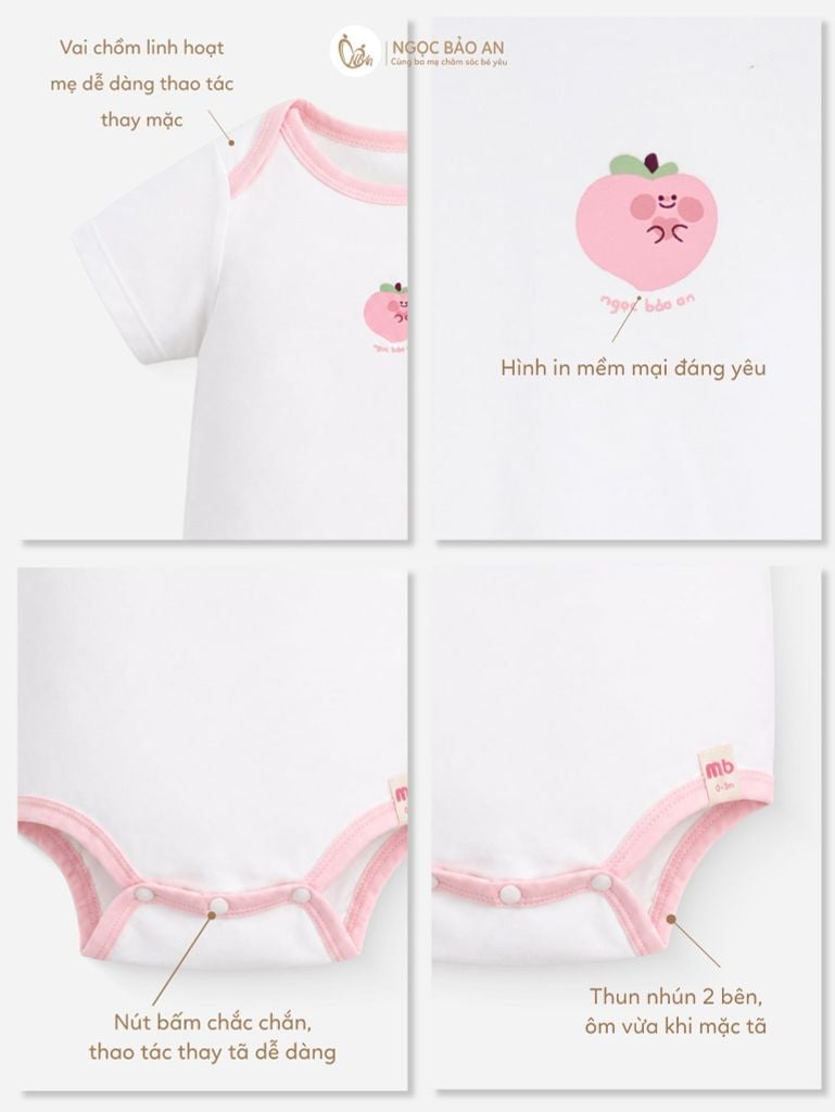 [M&B] Bodychip tay ngắn cotton hồng đào