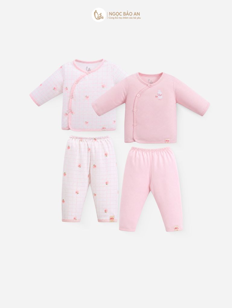 [M&B] Combo Sơ Sinh cotton tone Hồng in hình họa tiết đầy đủ phụ kiện(CBSScotton2025)