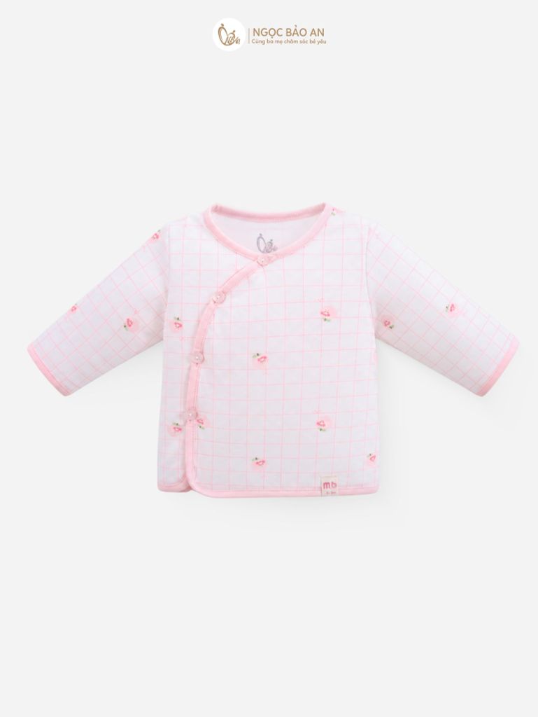 [M&B] Bộ tay dài cài bên cotton caro hồng đào