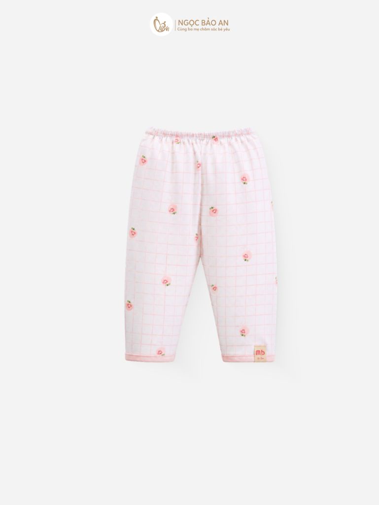 [M&B] Bộ tay dài cài bên cotton caro hồng đào