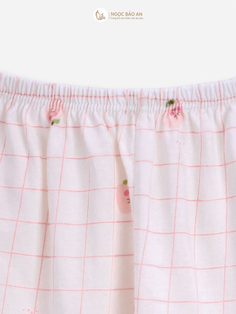 [M&B] Bộ tay dài cài bên cotton caro hồng đào