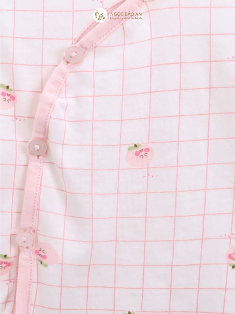[M&B] Bộ tay dài cài bên cotton caro hồng đào
