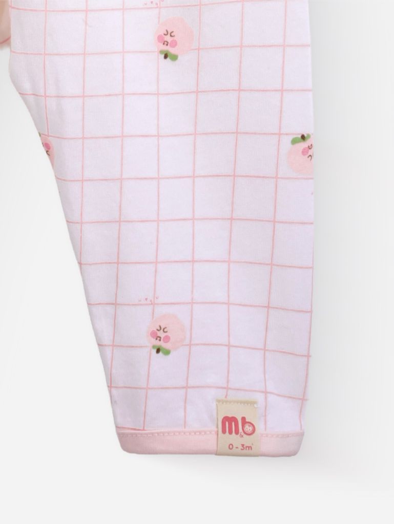 [M&B] Bộ tay dài cài bên cotton caro hồng đào
