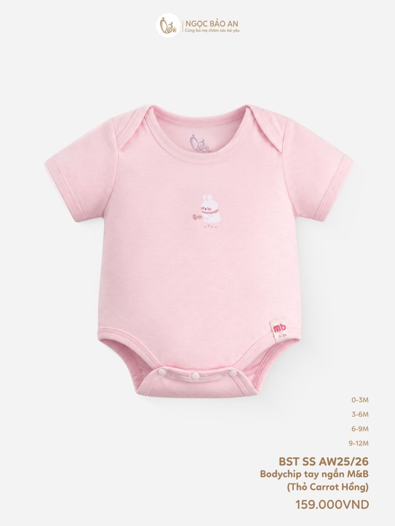 [M&B] Bodychip tay ngắn cotton thỏ carot hồng