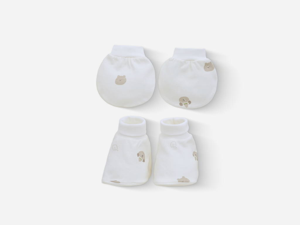 [M&B] Bộ bao tay chân cotton M&B sơ sinh họa tiết Gấu Nâu cho bé (Combo sơ sinh cotton 2025)