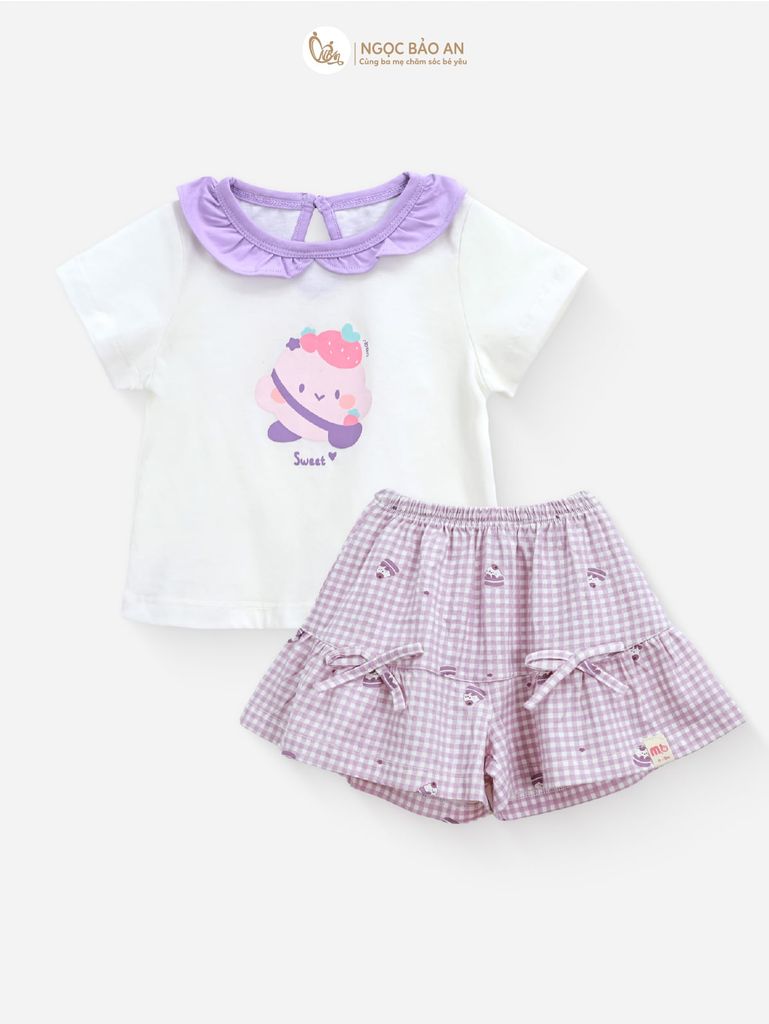 [M&B] BST CANDY: Bộ áo tay ngắn quần giả váy cotton M&b cho bé (Kẹo Dâu)