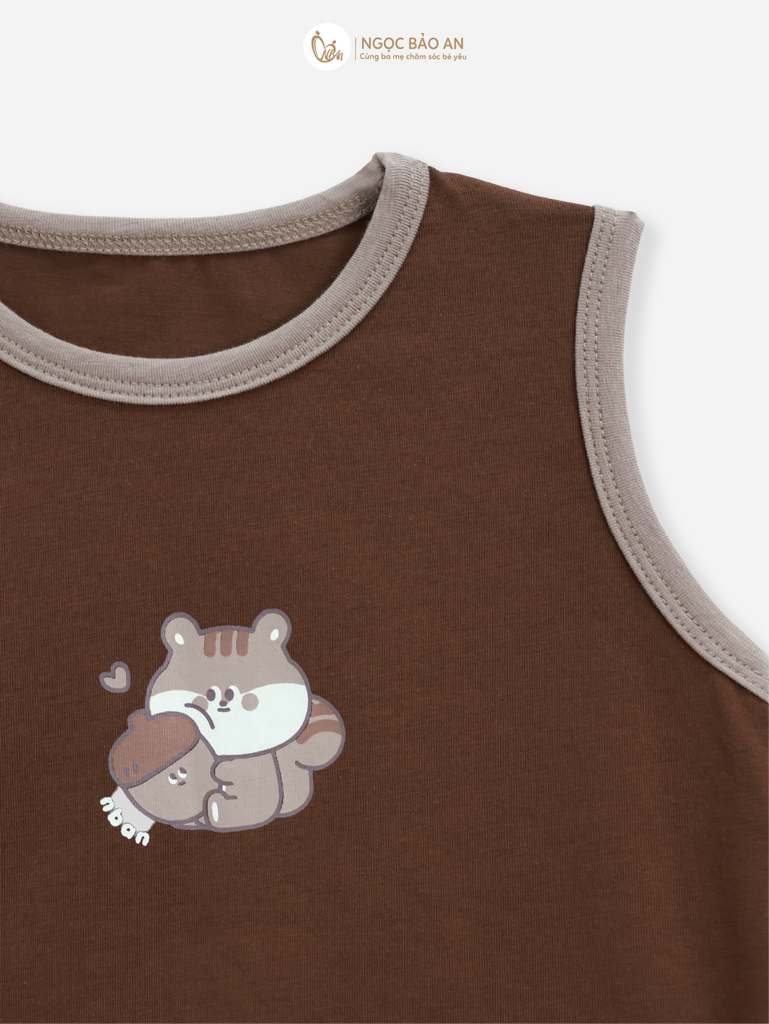 [NGỌC BẢO AN KIDS] Bộ sát nách thể thao cotton co giãn 4c nâu (1-3 tuổi)
