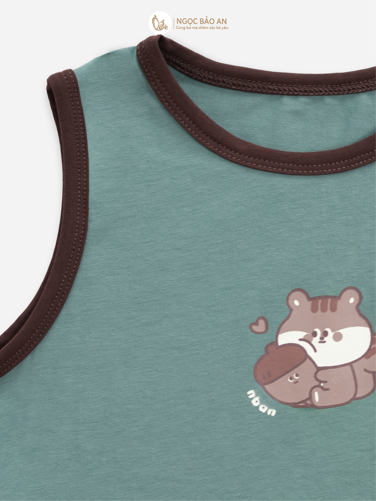 [NGỌC BẢO AN KIDS] Bộ sát nách thể thao cotton co giãn 4c xanh ghi (1-3 tuổi)