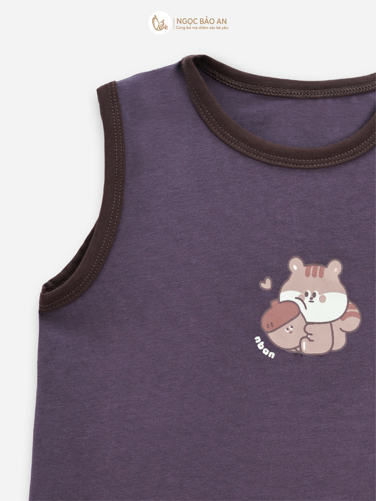 [NGỌC BẢO AN KIDS] Bộ sát nách thể thao cotton co giãn 4c tím nhạt  (1-3 tuổi)