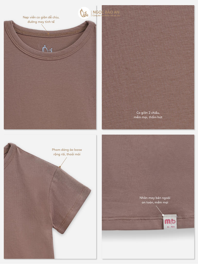 [M&B] Áo thun trơn cotton tay ngắn xanh nâu co giãn 4c từ 6 tháng đến 6 tuổi
