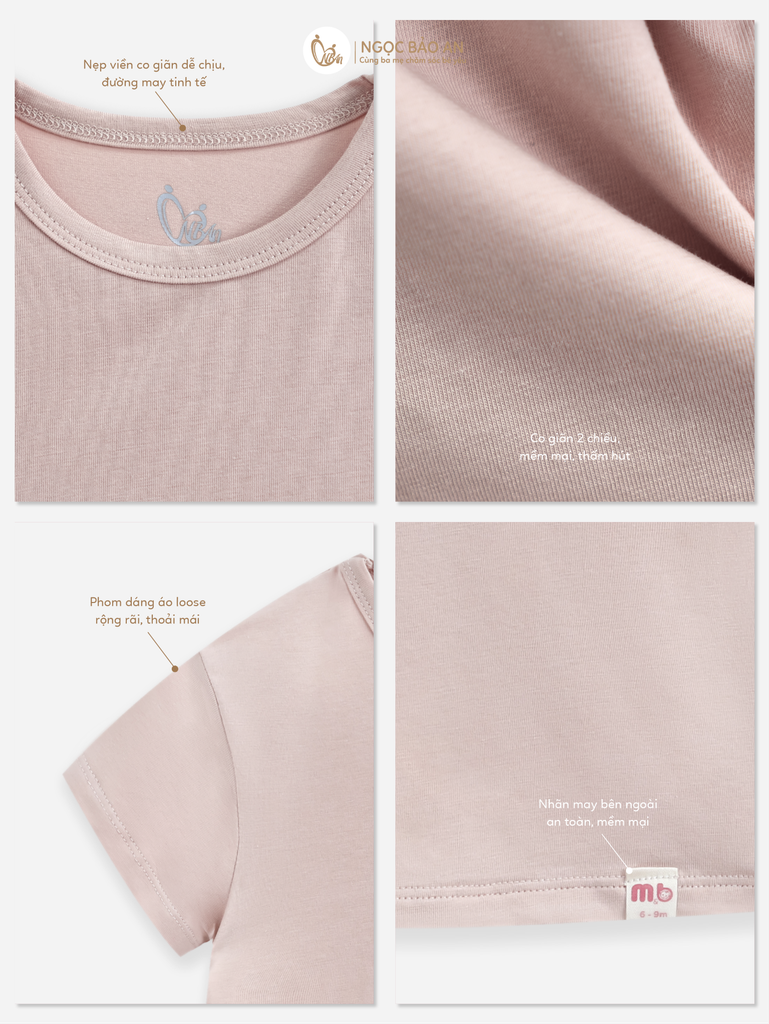 [M&B] Áo thun trơn cotton tay ngắn be co giãn 4c từ 6 tháng đến 6 tuổi