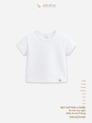 [M&B] Áo thun trơn cotton tay ngắn trắng co giãn 4c từ 6 tháng đến 6 tuổi