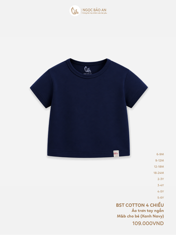 [M&B] Áo thun trơn cotton tay ngắn xanh navy co giãn 4c từ 6 tháng đến 6 tuổi