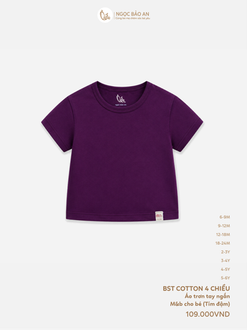 [M&B] Áo thun trơn cotton tay ngắn tím đậm co giãn 4c từ 6 tháng đến 6 tuổi